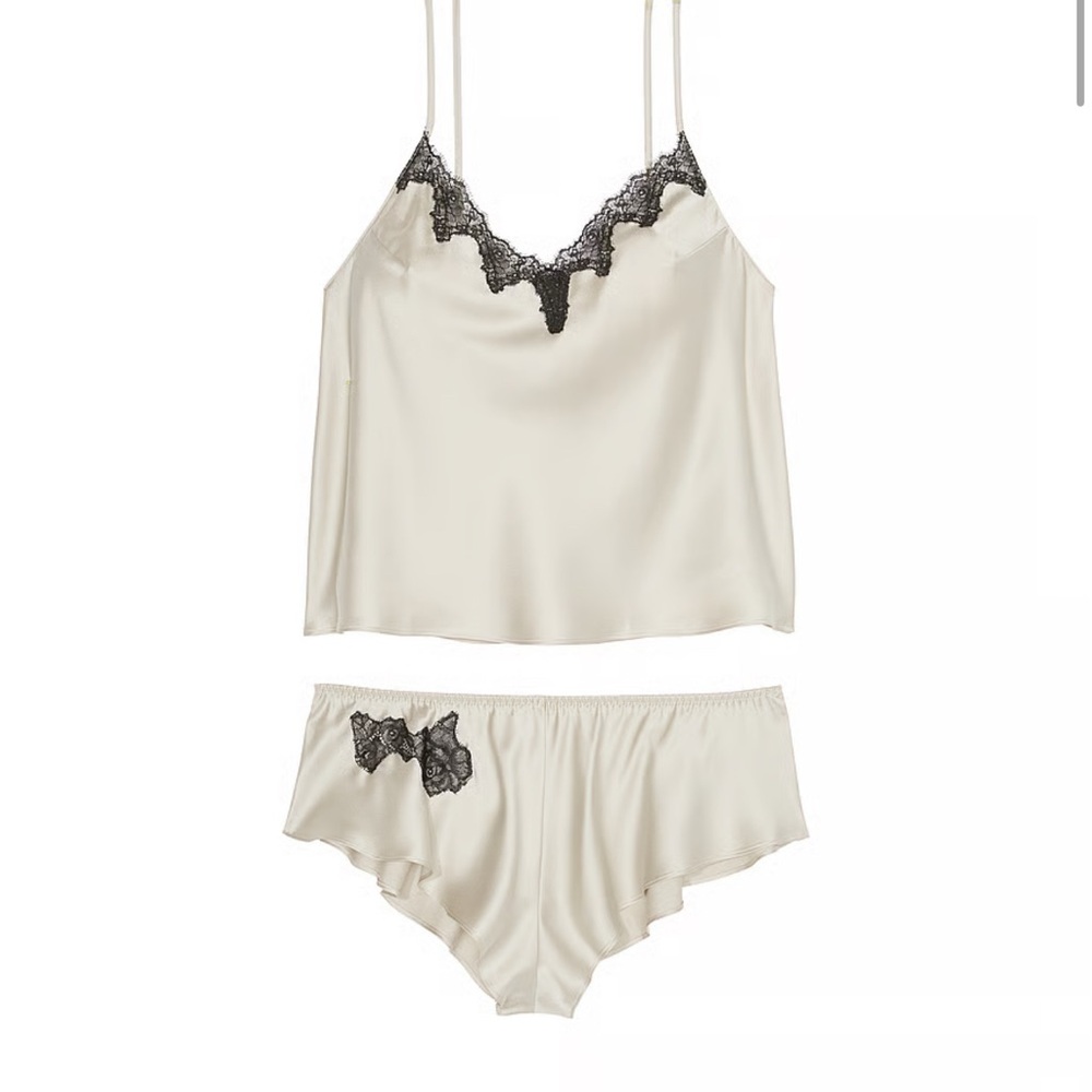 Victoria's Secret Cream and Black Lace Chemise Set - Picture 3 of 9